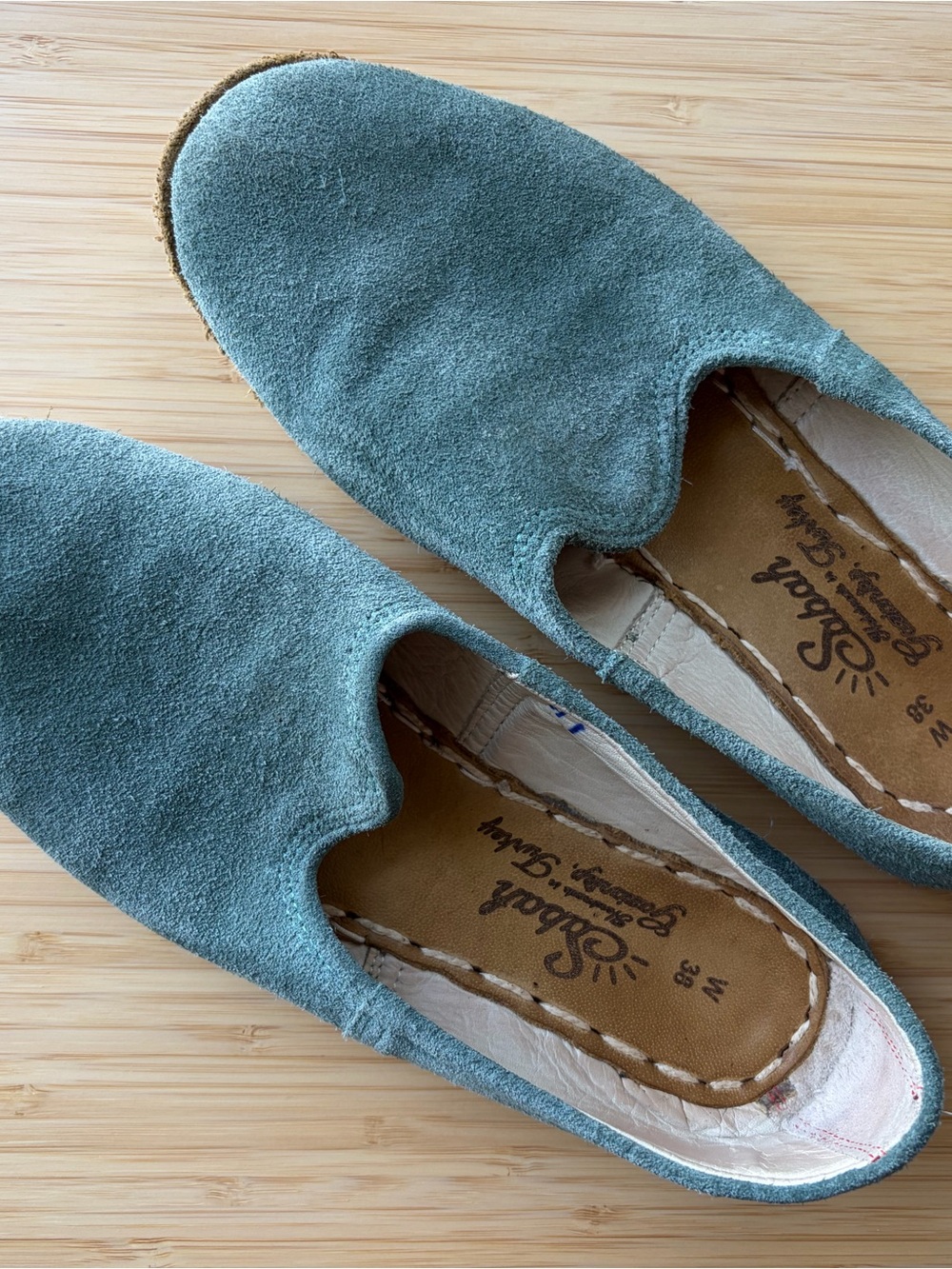 Vintage Sabah Seafoam Blue Suede Loafers | Handmade Turkey | EU 38